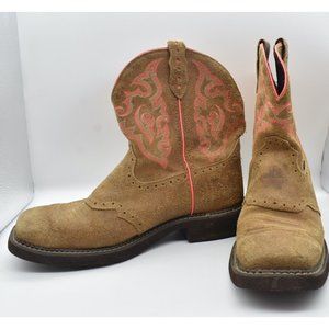 Justin Gypsy Women's Suede Leather Western Boots L9604 Brown 10.5 B Pink Lines